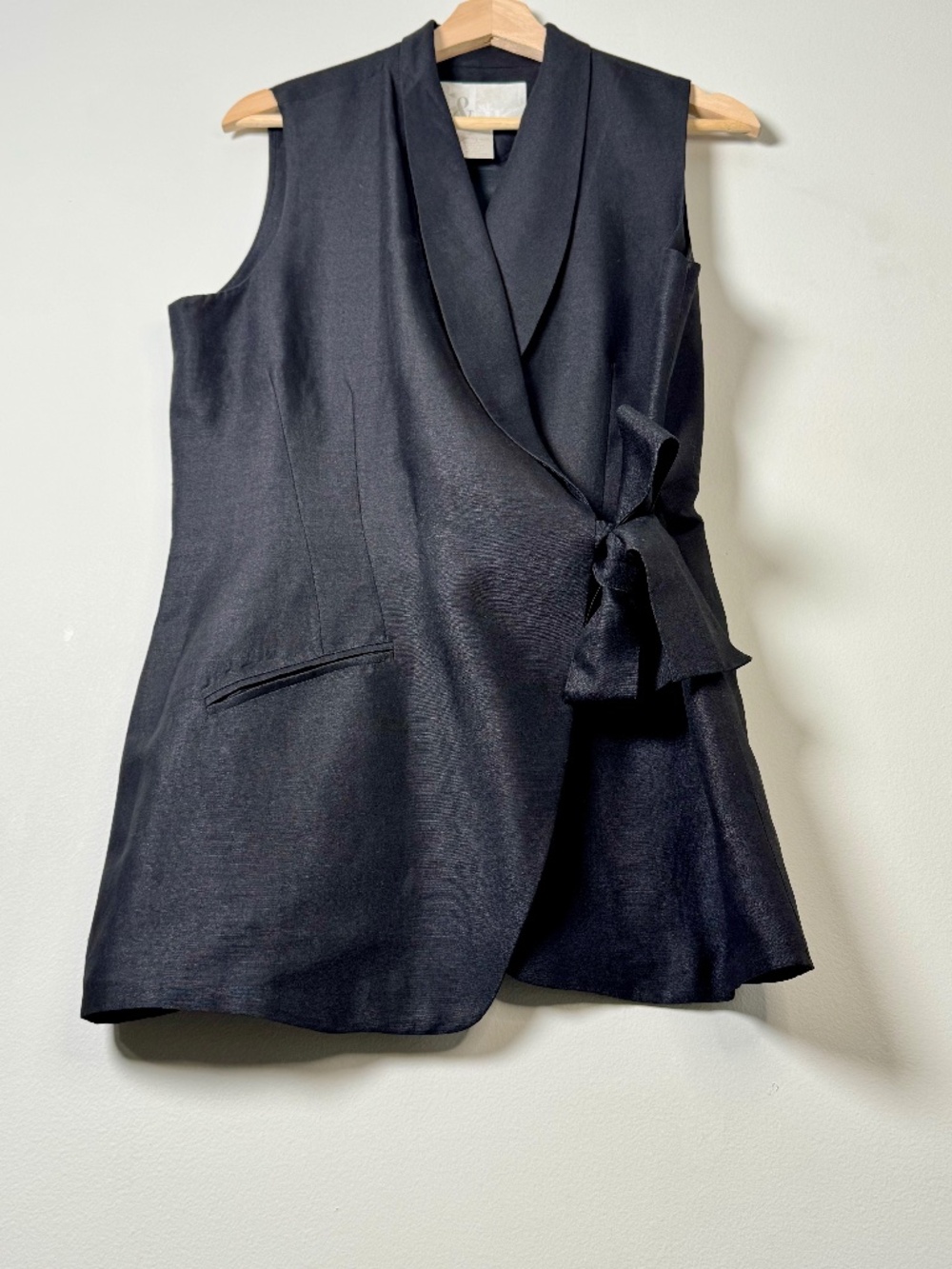 Vintage 81st & Park Black Sleeveless Linen Blend Tailored Wrap Top Sz XL